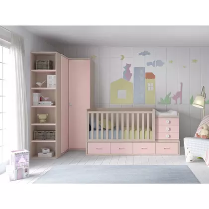 Cuna convertible barandilla recta 4 contenedores gl D0046B