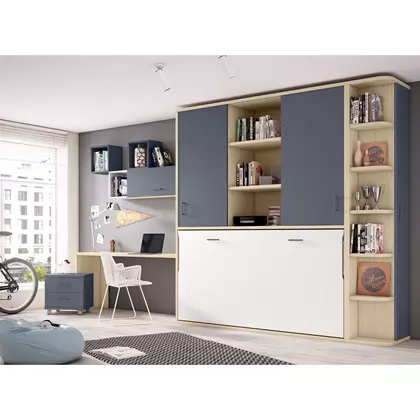 Cama abatible con armario puertas correderas y estantes apdaj w6305