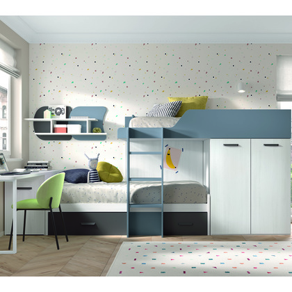 Cama tren con armario 2 puertas y cajones W027