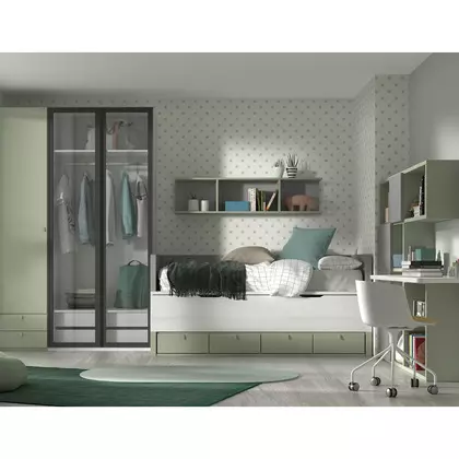 Dormitorio juvenil con 2 armarios  y librería escritorio F003