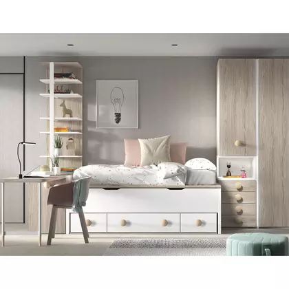 Dormitorio juvenil con cama, armario y escritorio F004