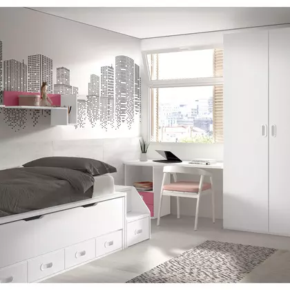 Habitación juvenil con 2 camas, armario y mesa de estudio F016