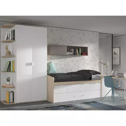 Dormitorio juvenil 2 camas, zapatero, armario y estudio F026