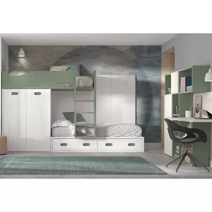 Cama tren con 2 baúles y armario 2 puertas F214