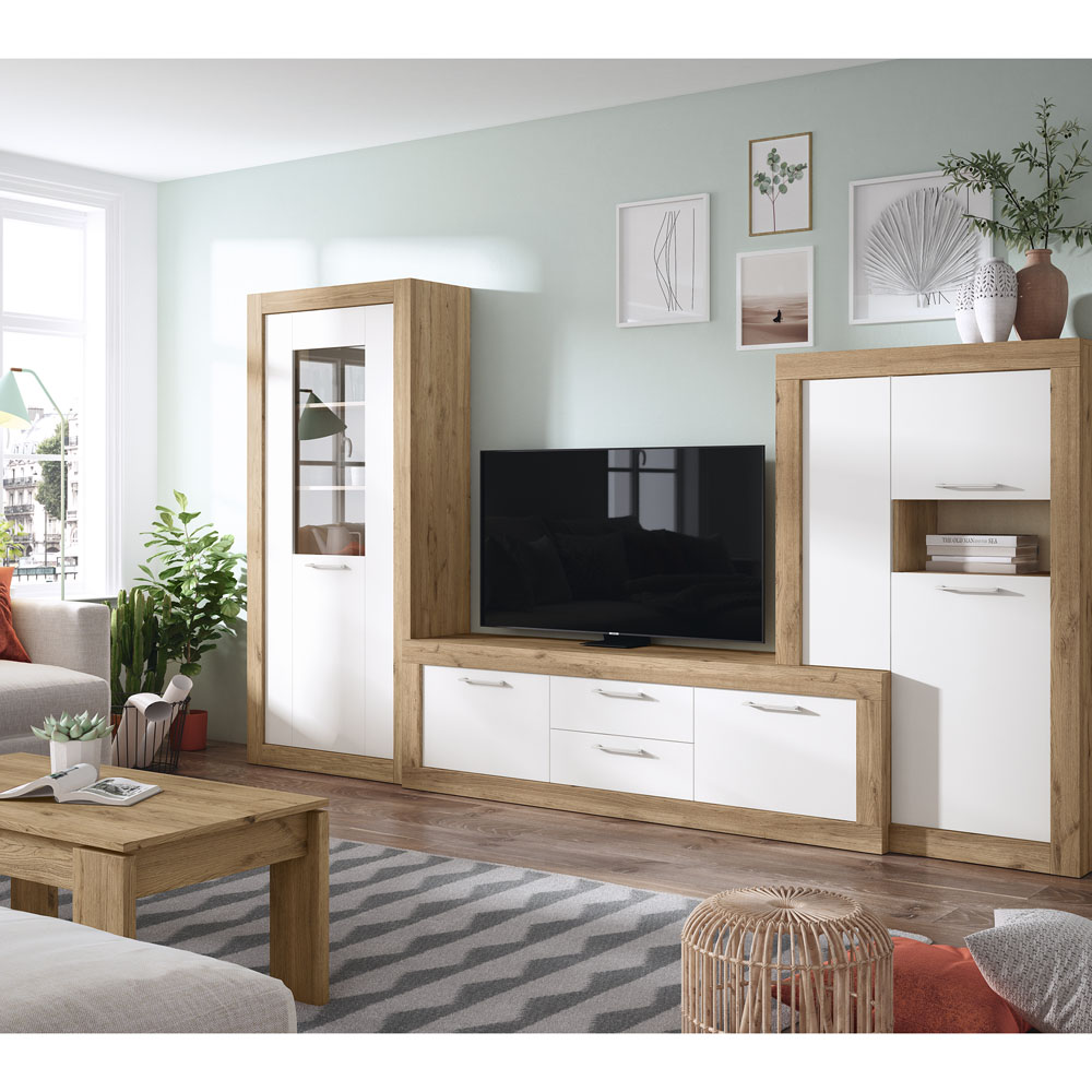 Salón con vitrina, mesa tv y mueble bar Exojo G022