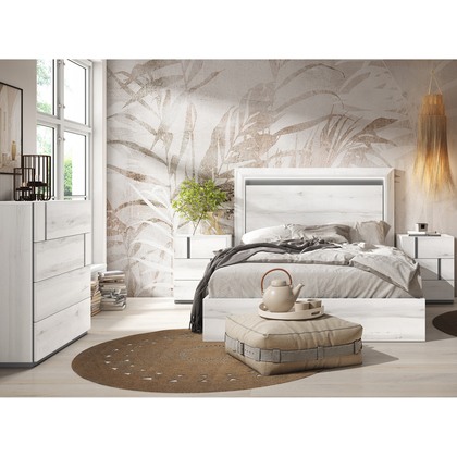 Dormitorio de matrimonio con 2 mesillas y cabecero Levos 09