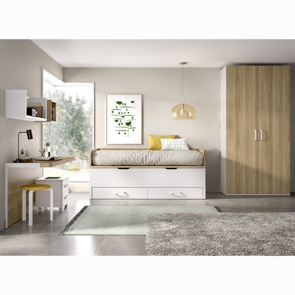Habitación Juvenil con gran almacenamiento y zona de estudio MJC-121