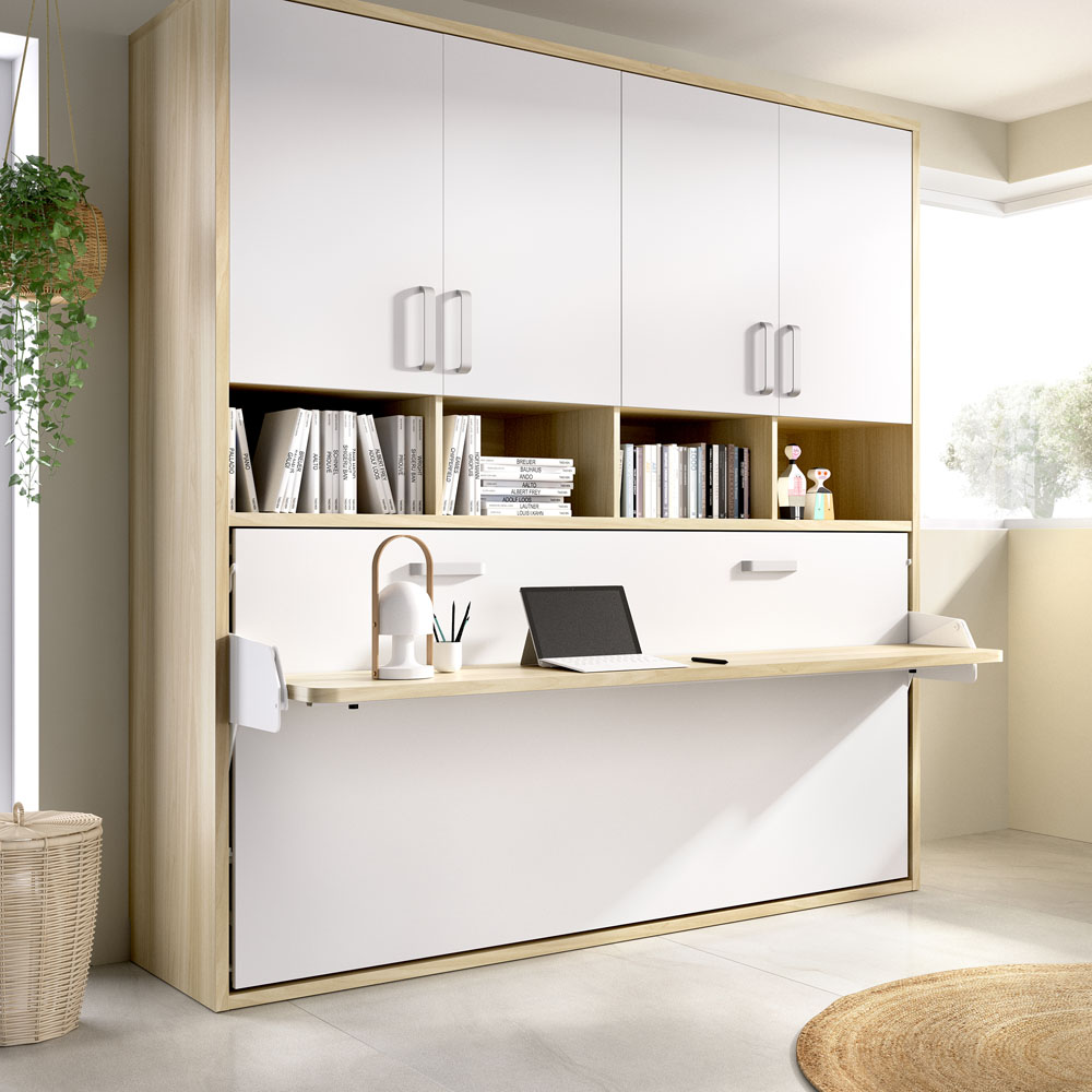 Cama abatible con armario puertas batientes y escritorio MJC-407