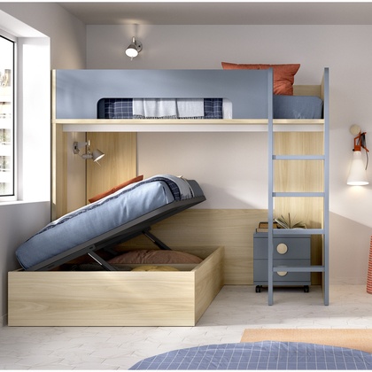 Litera L con camas de 90 y bañera elevable de almacenamiento MJC-308