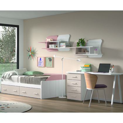 Dormitorio juvenil con cama nido 2 cajones + Zona Estudio W017